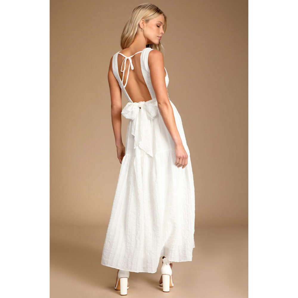 Lulus What A Trend White Tie-back Tiered Midi Dress - Size XL